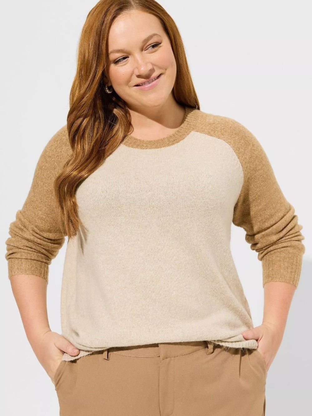 Torrid Vegan Cashmere Pullover Raglan Sweater in Camel Heather Oatmeal Size 1X
